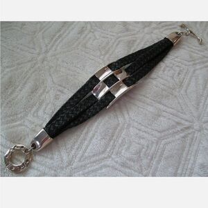 ROBERT LEE MORRIS 925 Sterling Silver and Leather Bracelet